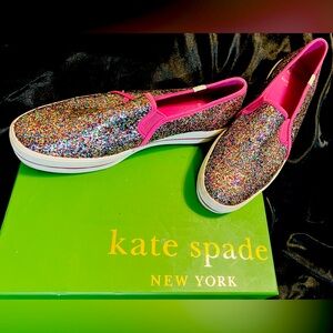 ♠️❤️ KATE SPADE KEDS DOUBLE DECKER GLITTER CELEBRATIONS SLIP ON SNEAKERS!!!❤️♠️